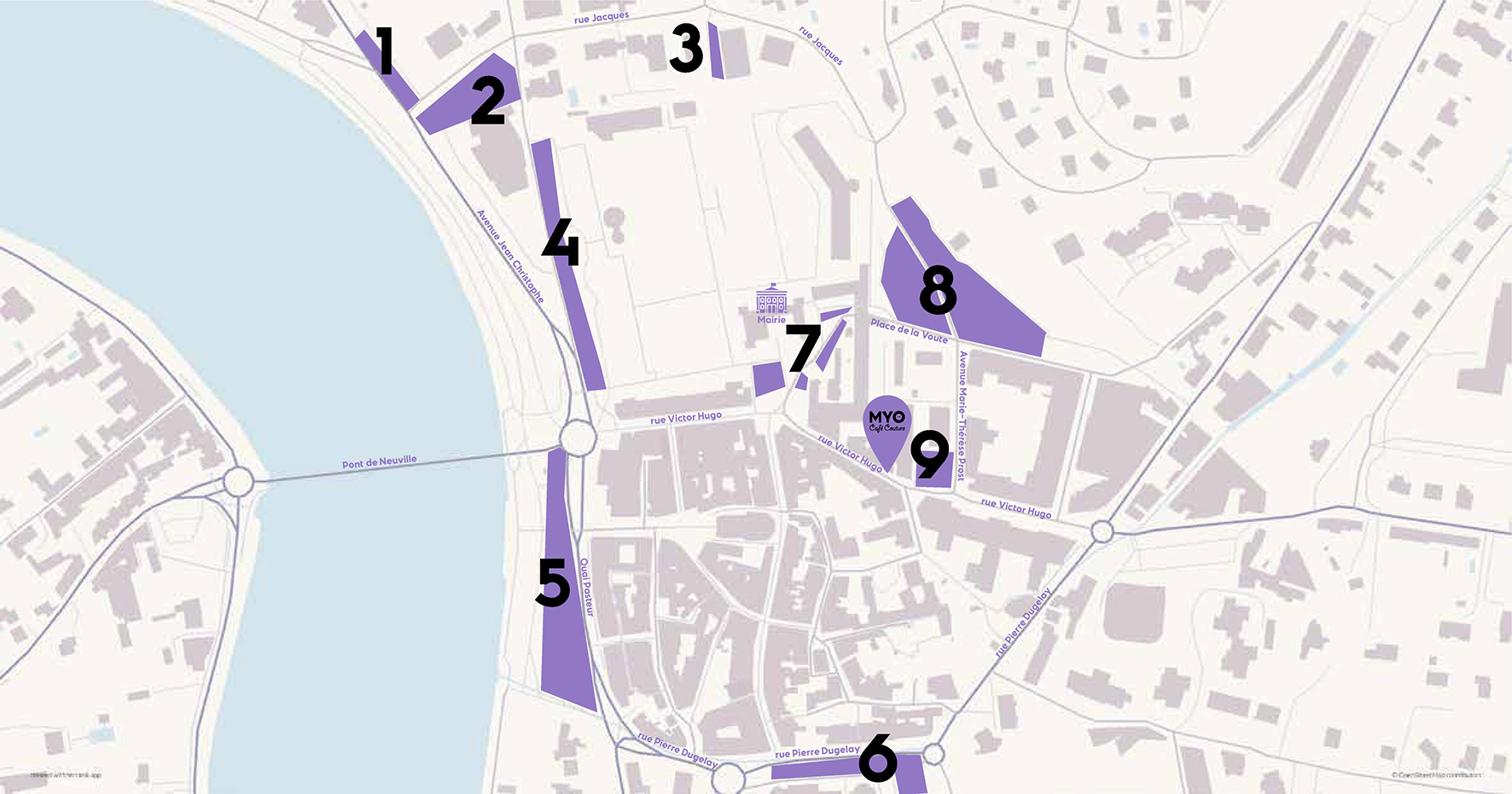 plan des parking à neuville sur saône proches de myo café couture